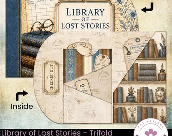Library of Lost Stories Folio Kit | Printable Vintage Ephemera, Papers and Fussy Cuts (Digital Download