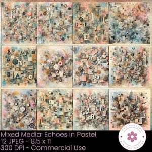 Papel de mídia mista ecoa em pastel, papel de diário, papel de scrapbook, papel artesanal, papel abstrato, papel de colagem, texturizado, aleatoriedade