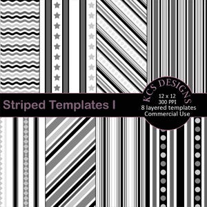 Layered Stripes Template for Digital Scrapbook Paper | Commercial Use Stripe Templates | Editable Paper Design | Printable Stripes Design