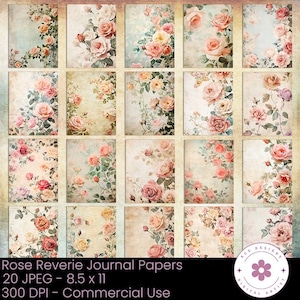 Rose Journal Papers: Vintage Floral Printable Paper (Digital Download, 8.5x11in JPEGs)