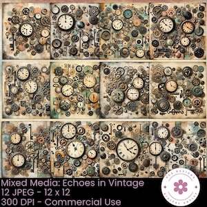 Echoes in Vintage Digital Mixed Media Paper Pack, Abstract Junk Journal Paper, Scrapbook Pages, Painted Textured Backgrounds