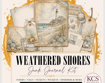 Weathered Shores Junk Journal Kit | Coastal Beach | Nautical Ephemera | Ocean Journal Papers (Digital Download)
