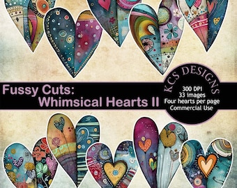 Whimsical Hearts II Fussy Cuts: Junk Journal Embellishments (Digital Download)