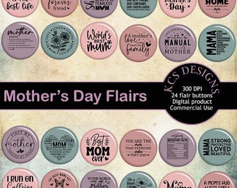 Mother's Day Buttons, Digital Flair, Printable Flair, Scrapbook brads, Instant Download