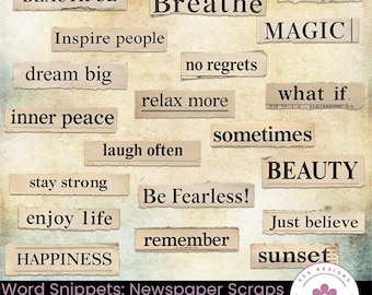 Word Snippets: Newspaper Scraps, Vintage Torn Text Ephemera (Digital Download)
