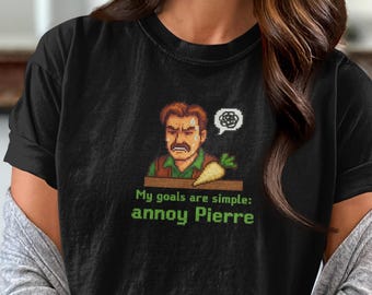 Stardew Valley T-Shirt, Annoy Pierre, Pixel Art Tee, Video Game Shirt, Stardew Merch, Cozy Gamer, Gift for Gamer, Retro Gaming Shirt