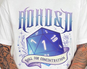ADHD DND Shirt Funny D20 Dice Roll for Concentration Tee Nerdy Tabletop RPG Gamer Comfort Colors T-Shirt Geeky Dungeon Master Gift