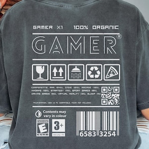 Funny Gamer Barcode Shirt Organic Comfort Colors Tee Gift for Gamers Geeky Video Game Shirt for Her Cozy Streamer Apparel Nerdy Fashion