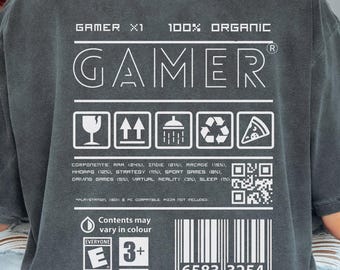 Funny Gamer Barcode Shirt Organic Comfort Colors Tee Gift for Gamers Geeky Video Game Shirt for Her Cozy Streamer Apparel Nerdy Fashion
