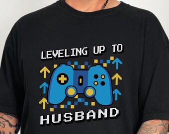 Leveling Up to Husband Gamer Shirt Funny Groom Gift Comfort Colors Tee for Video Game Lovers Bachelor Party and Wedding Gaming Apparel