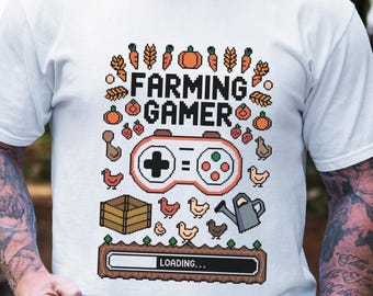 Farming Gamer Shirt Retro Pixel Art Tee Stardew Valley Inspired Cozy Gaming Tshirt Gift for Gamers Cottagecore Gamer Aesthetic Tee