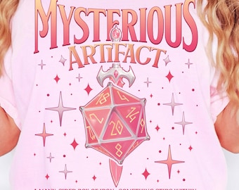 Mysterious Artifact D20 Dice Shirt Retro Dungeon Master RPG Tee Funny Geeky Gamer Gift for Tabletop Dice Roller Nerdy Fantasy Roleplay
