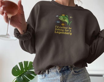 Legendary Fish Sweatshirt, Pixel Art Bass Graphic, Funny Fishing Shirt, Gift for Anglers, Retro Gamer Style, Video Game Inspired Apparel
