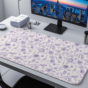 Lavender Desk Mat Floral XXL Mousepad Aesthetic Purple Decor Large Flower Mouse Pad Gift for Her Office Accessories & Organization