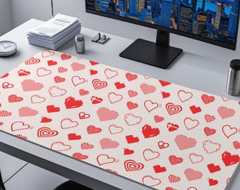 Alfombrilla de ratón grande con diseño de corazón y estética de San Valentín rojo para un escritorio bonito y femenino, ideal como regalo para ella o como decoración de oficina.