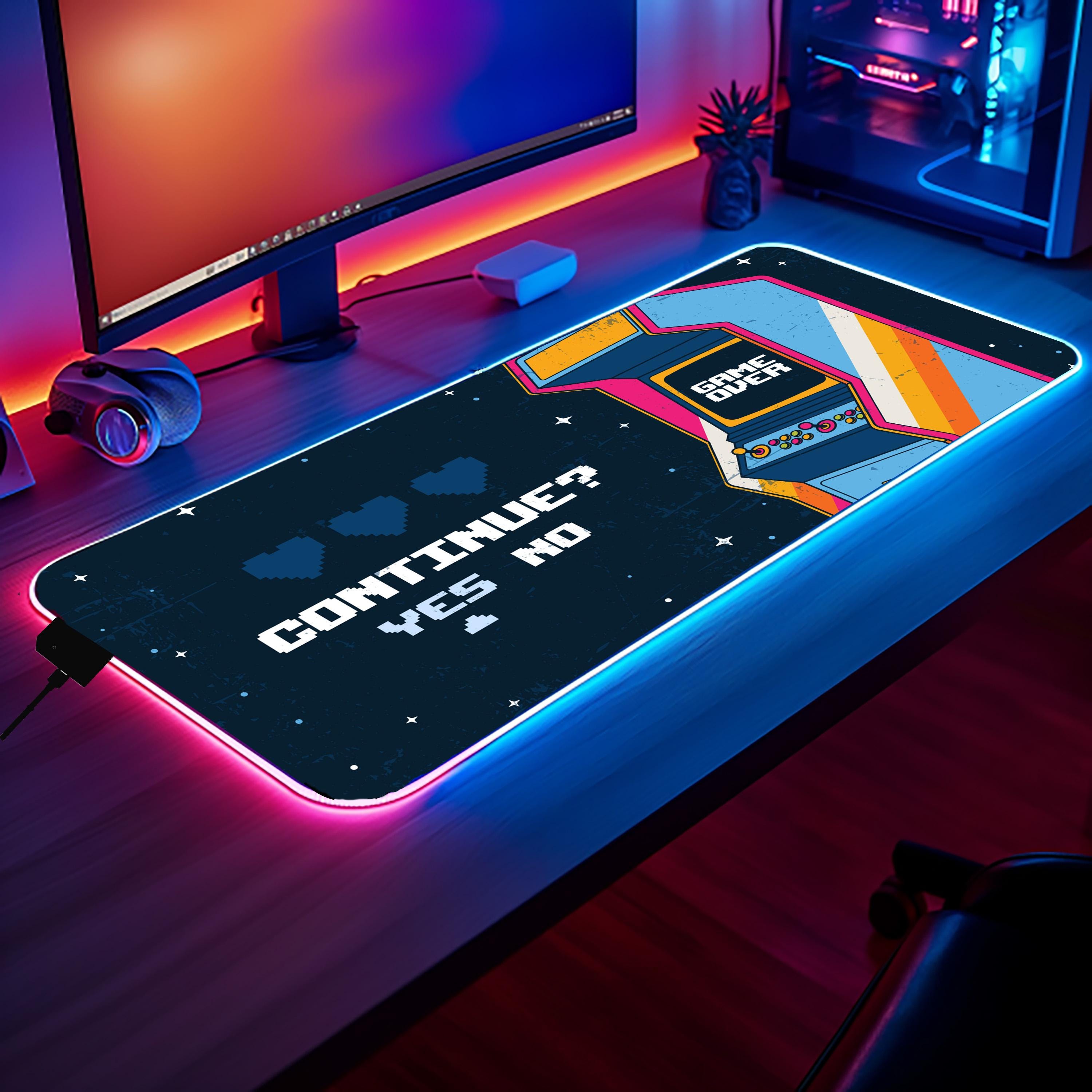 Retro Arcade Game Desk Mat Nostalgic Gamer Decor LED Mouse Pad Pixel ...