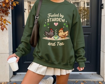 Stardew Valley Shirt Fueled By Tea, Cozy Gaming Sweatshirt, Gamer Girl Gift, Stardew Valley Gift, Gamer Gift Idea, Pelican Town Shirt