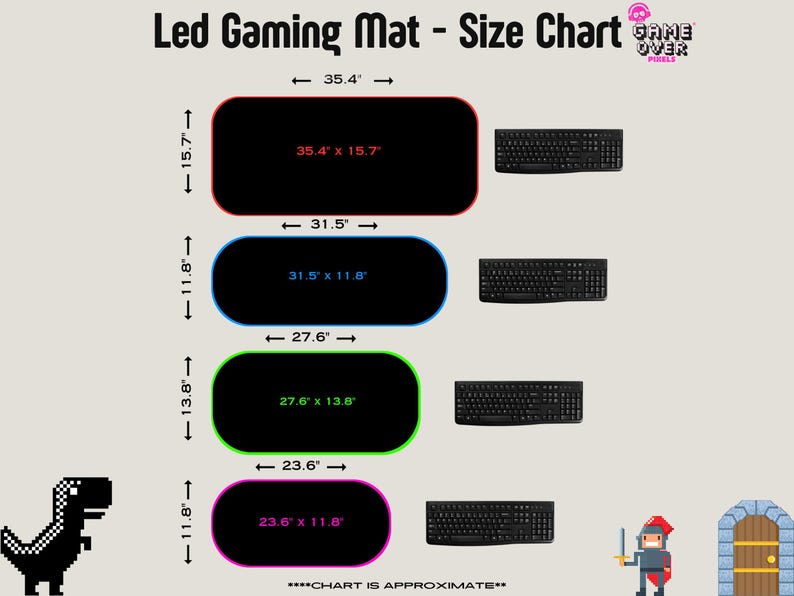 a diagram of a gaming mat size chart