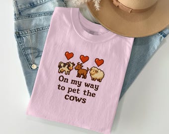 Stardew Valley T-Shirt Pixel Art Cozy Gaming Indie Game Tee Gamer Gift Video Game Shirt Stardew Valley Merch On My Way To Pet The Cows