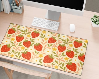 Strawberry Floral XXL Maus Pad niedliche Schreibtischmatte für Gemütliches Gaming Einrichtung Ästhetisches Gamer Mädchen Geschenk Großes Schreibtisch Accessoire für Home Office