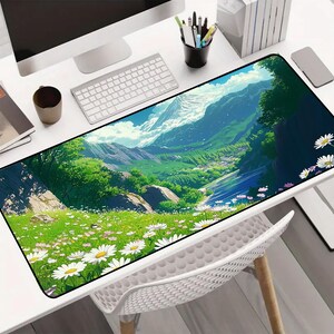 a computer desk with a computer on top of it