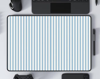Blau weiß gestreiftes XXL Mauspad Kawaii Schreibtischmatte für Gamer Girl Einrichtung ästhetischer Büro Dekor nettes Geschenk für ihren gemütlichen Gaming Schreibtisch