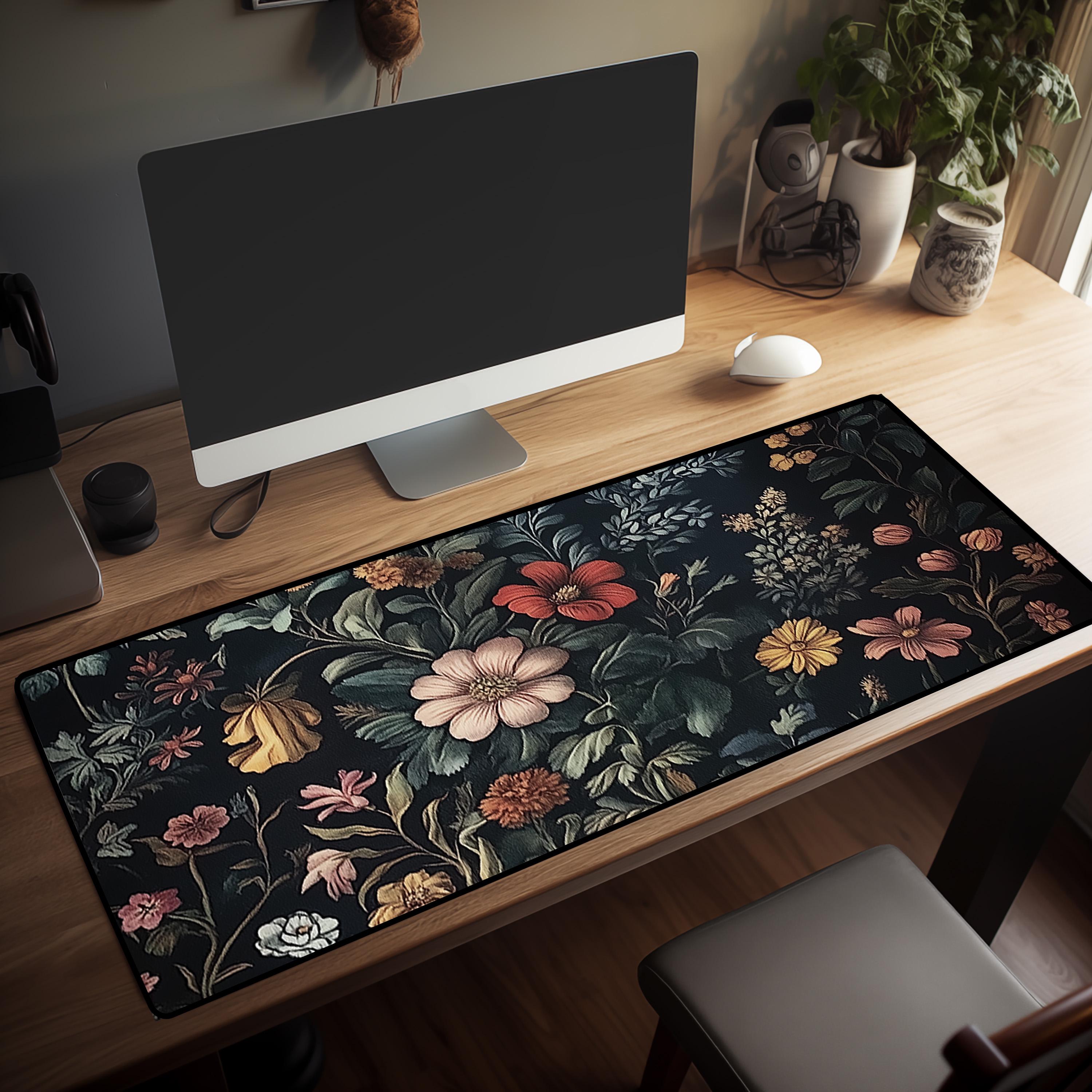 Cute Green Floral Cottagecore Desk Mat Aesthetic Lofi Gaming Office ...