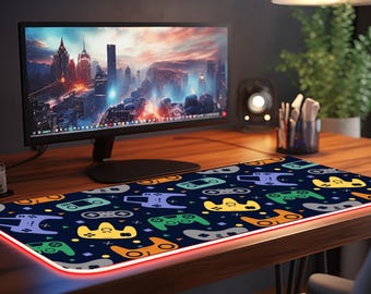 LED-gamingmuismat Ontwerp gamecontroller, antislipbasis, perfect voor gamers, kantoorinrichting, grote bureaumat, RGB-verlichting