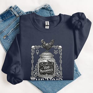 Vintage Gothic Chicken Print Shirt, Funny Void Mayonnaise Tee, Occult Symbol Graphic Pullover, Unisex Casual Long Sleeve Top