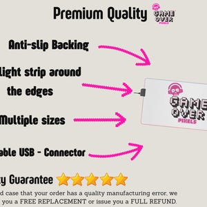 a white card with pink lettering and five stars