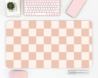 Peach Checker XXL Mauspad Große Schreibtischunterlage gemütlich Gamer Einrichtung ästhetisches Büro Dekor Kawaii Gaming Schreibtisch Accessoire Geschenk für Sie