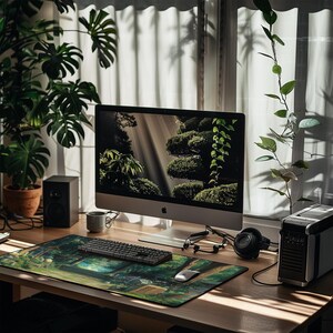 a desktop computer sitting on top of a wooden desk
