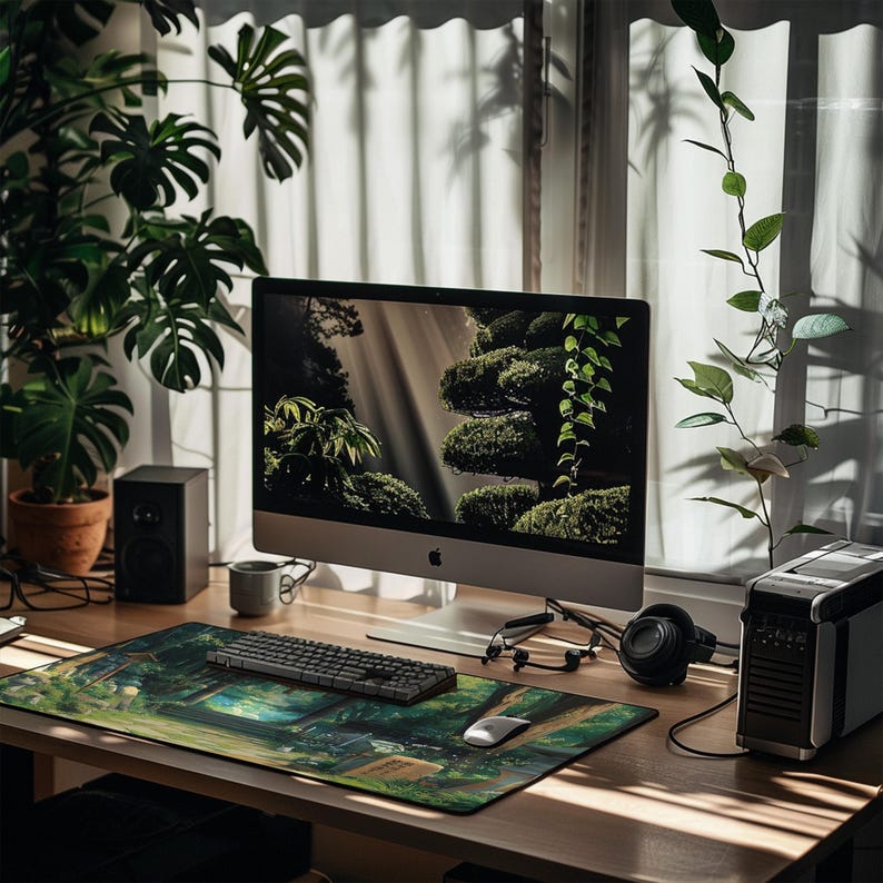 a desktop computer sitting on top of a wooden desk