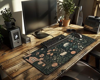 Cute Green Cottagecore Desk Mat Floral & Aesthetic Design for Cozy Gamer Office Setup Cottagecore Japanese Style XL Mouse Pad