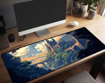 Anime Desk Mat: Cute Green Aesthetic for Cozy Gaming Setup - Floral, Cottagecore, & Studio Ghibli Inspired Workspace Decor