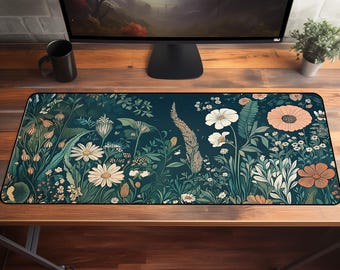 Cute Green Floral Desk Mat Aesthetic Anime, Ghibli, Kawaii, Gaming Office Decor Perfect Gift for Gamers & Workspaces