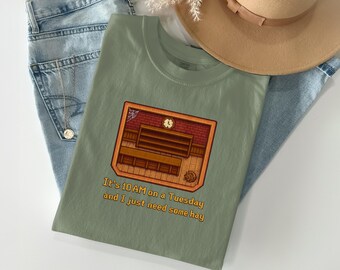 Stardew Valley Shirt Tuesday Hay Run Pixel Art T-Shirt, Cozy Gaming T-Shirt, Indie Video Game Shirt, Stardew Merch, Gamer Gift