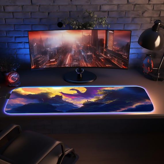 Anime Dragon RGB Desk Mat Vibrant Gaming Pad LED Light-Up Large Mousepad Anime Gamer Gift Cool Office Decor for Workspace
