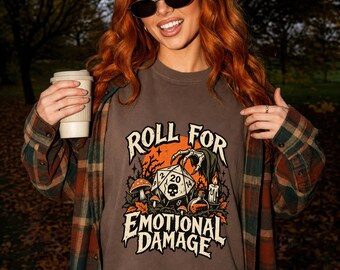 Comfort Colors® Roll For Emotional Damage Shirt Lustiges Gamer-Shirt Sarkastisches Tabletop-Gaming-Shirt Nerdiges RPG-Geschenk für Dungeon Master T-Shirt