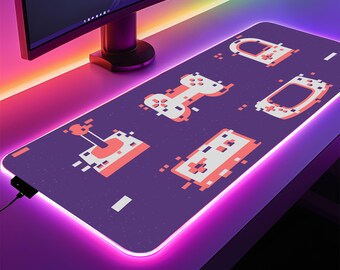 Pixel Art Gaming Desk Mat RGB LED Mouse Pad Retro Console Design Gamer Gift Geek Workspace Decor Large Desk Accessory for Gamers