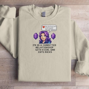 Funny Gamer Sweatshirt, Committed Relationship with Girl Who Eats Rocks, Geeky Retro Video Game Apparel, Unisex Jumper
