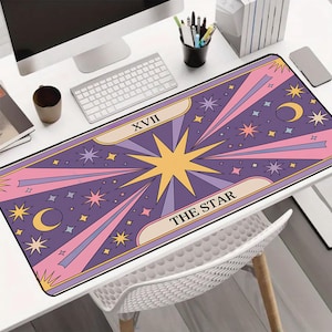 The Star Tarot Card Desk Mat Large Mouse Pad Celestial Purple Pastel Design for Witchy Gaming Setup and Aesthetic Office Decor