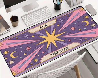 The Star Tarot Karten Schreibtischmatte Großes Mauspad Celestial Purple Pastel Design für Witchy Gaming Set-up und Ästhetische Büro Dekoration