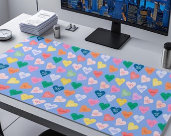 Love Heart XXL Mouse Pad Cute Pastel Desk Mat Kawaii Office Decor Coquette Aesthetic Desk Pad Gift for Her Colorful Workspace