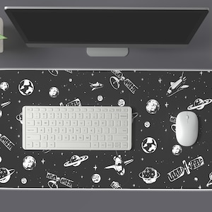 Outer Space Gaming Desk Mat Astronaut LED Mouse Pad Galaxy Themed Workspace Decor for Gamers Office Large Non-Slip Keyboard Mat