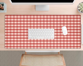Red Gingham XXL Mouse Pad Vintage Checkered Desk Mat Cute Cottagecore Aesthetic Desk Accessory for Home Office Gift for Her or Students