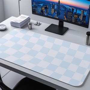 Blue Checkered XXL Mouse Pad Large Desk Mat Cute Aesthetic Gaming Setup Desk Accessory Cozy Kawaii Mousepad for Gamer Girl Gift