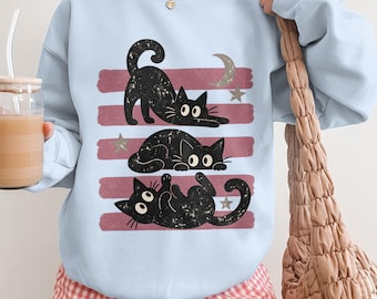 Comfort Colors® Schwarzes Katzen-Shirt – Niedliches Katzenmama-Shirt – Lustiges Geschenk für Katzenliebhaberinnen – Trendiges Retro-T-Shirt für Tierliebhaberinnen – Lässiges Tier-Top