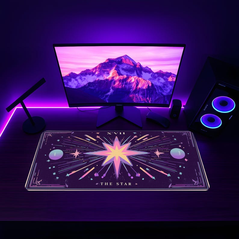 The Star Tarot Card Large Desk Mat Celestial Witchy Mouse Pad for Home Office Aesthetic Gaming Setup and Tarot Lovers image 1