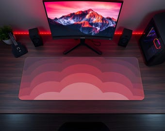 Retro zonsondergang boogpatroon bureaumat grote rode muismat modern esthetisch gamingbureau-accessoire voor thuiskantoor of werkplekopstelling